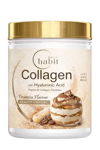 Daily Habit tiramisu flavour collagen peptides powder tub with hyaluronic acid and vitamin C